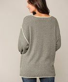 Two-tone Sold Round Neck Sweater Top With Piping Detail - Body By J'ne