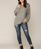 Two-tone Sold Round Neck Sweater Top With Piping Detail - Body By J'ne