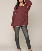 Two-tone Sold Round Neck Sweater Top With Piping Detail - Body By J'ne