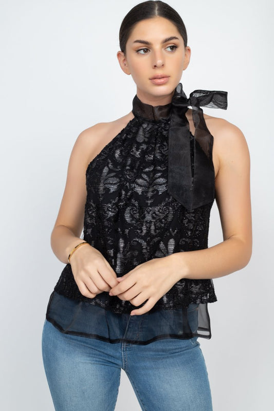 Sleeveless Neck Tie Keyhole Top - Body By J'ne