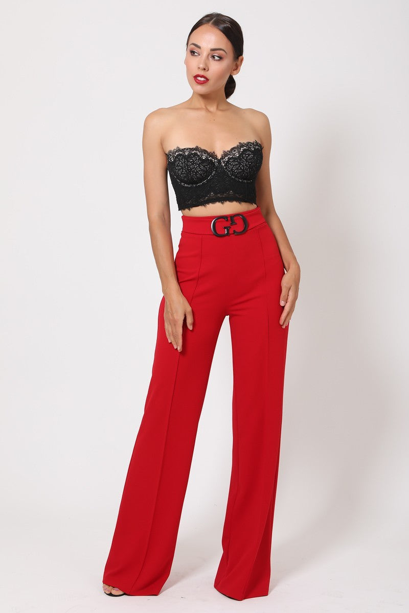 Double Reverse G Buckle Detail Pants - Body By J'ne