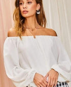 Off Shoulder Long Bubble Sleeve Solid Top - Body By J'ne