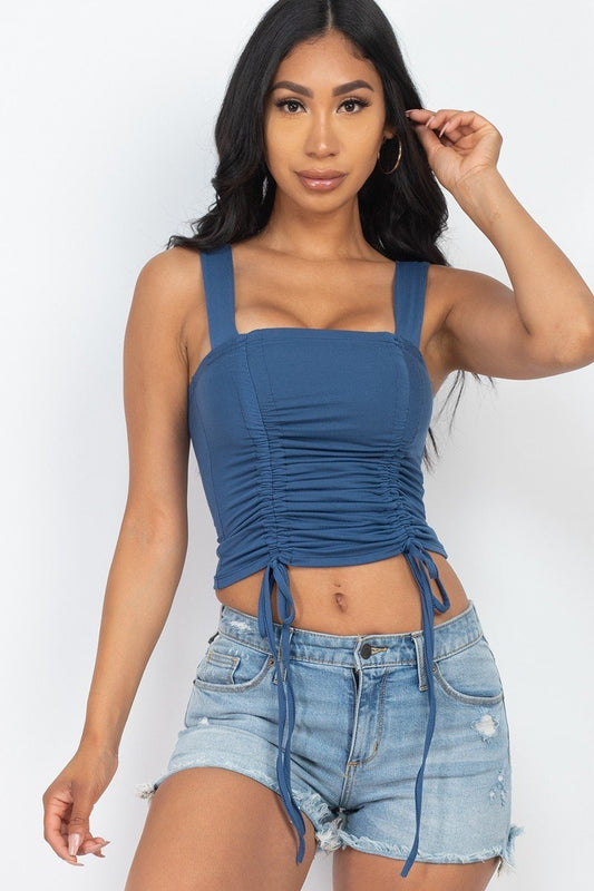 Adjustable Front Ruched With String Square Neck Crop Top - Body By J'ne