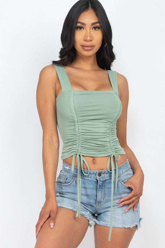 Adjustable Front Ruched With String Square Neck Crop Top - Body By J'ne