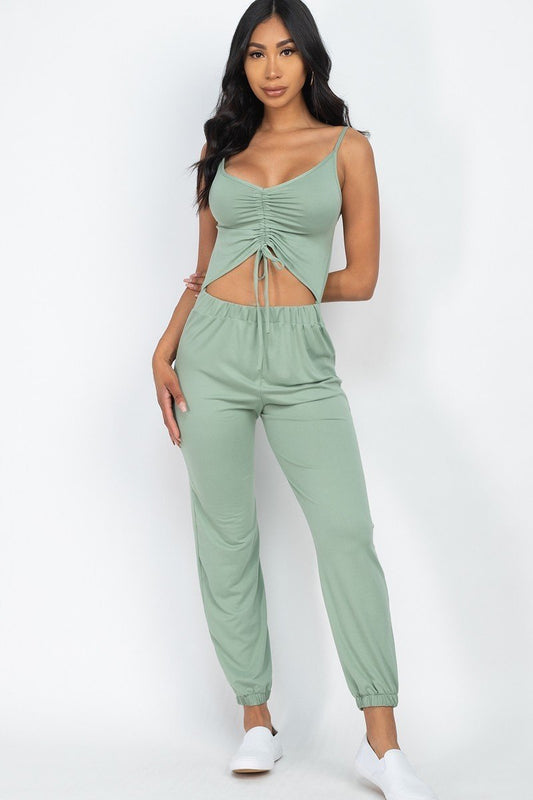 Front Ruched With Adjustable String Cami Casual/summer Jumpsuit - Body By J'ne