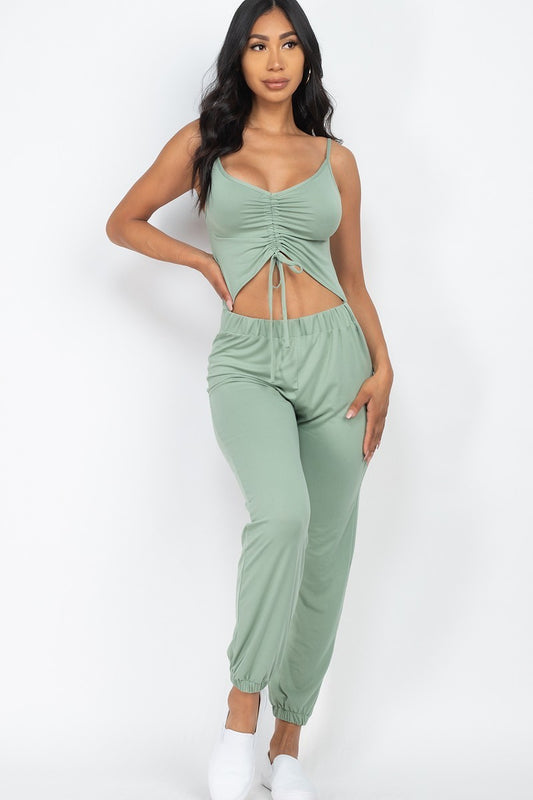 Front Ruched With Adjustable String Cami Casual/summer Jumpsuit - Body By J'ne