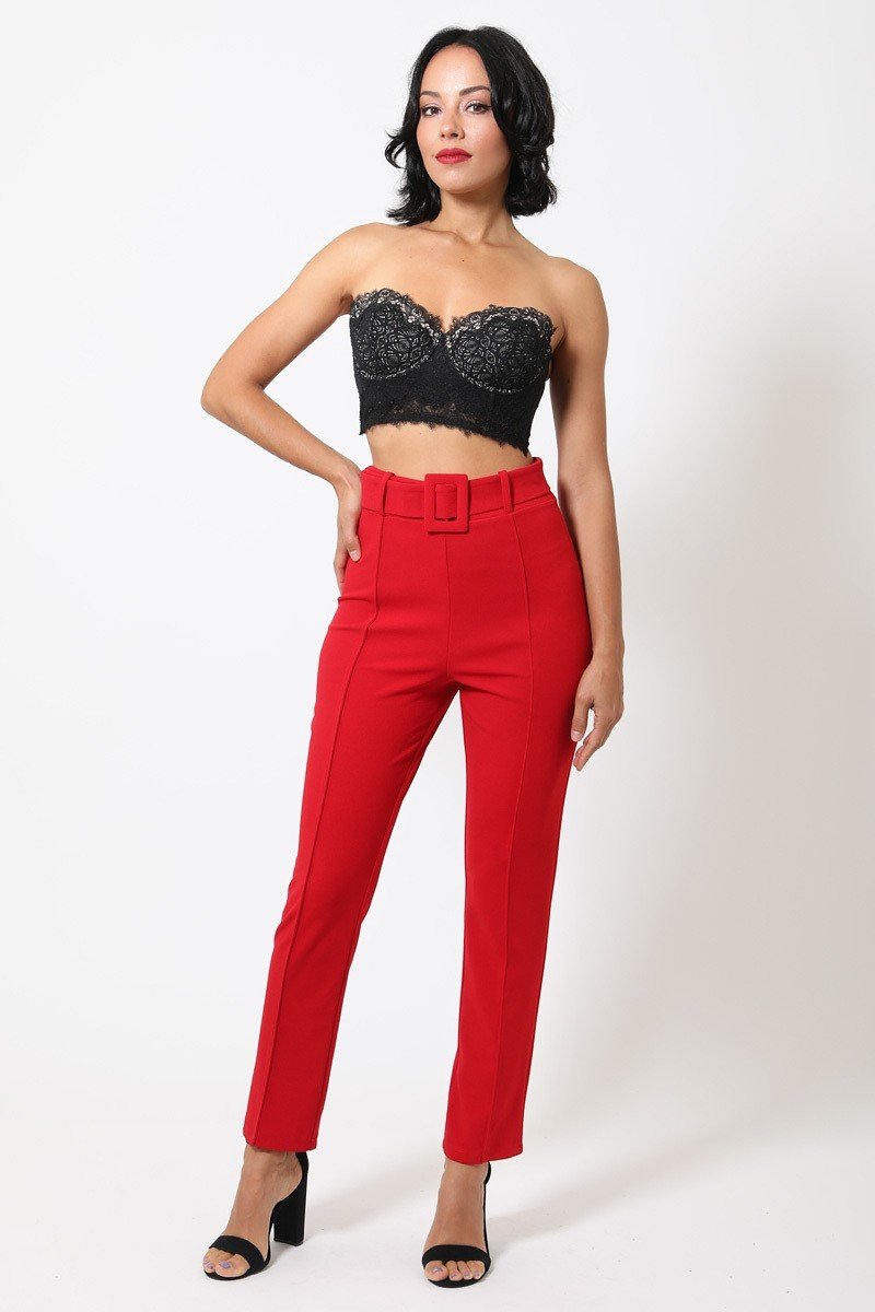 Ankle Tapered Self-fabric Buckle Belt Pants - Body By J'ne