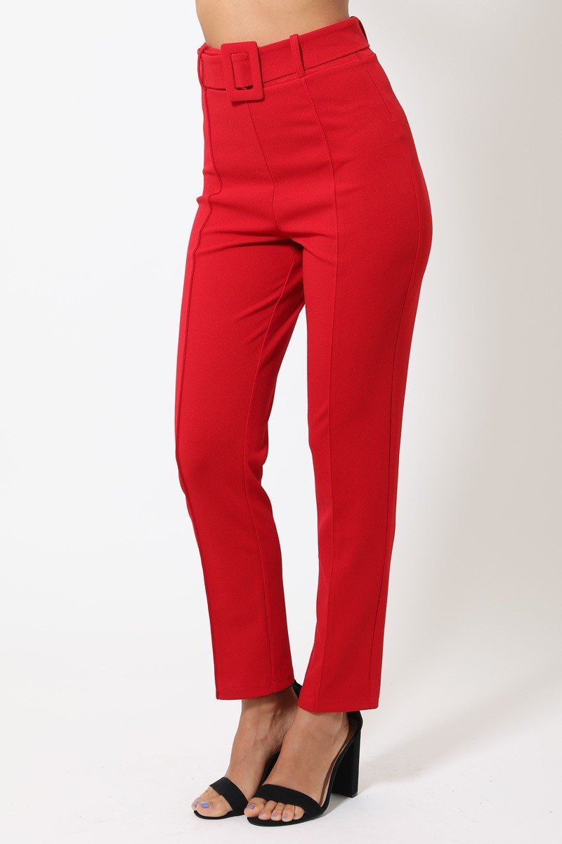 Ankle Tapered Self-fabric Buckle Belt Pants - Body By J'ne