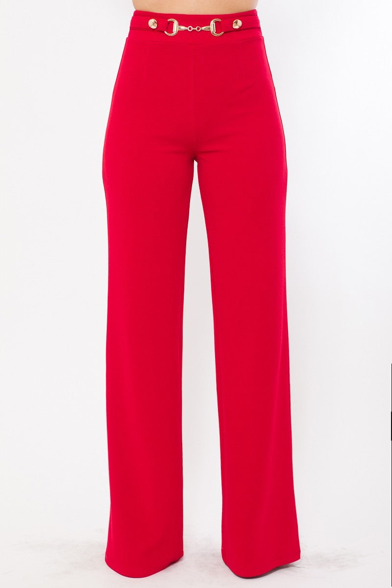 Waist Button And Buckle Detailed Fashion Pants - Body By J'ne