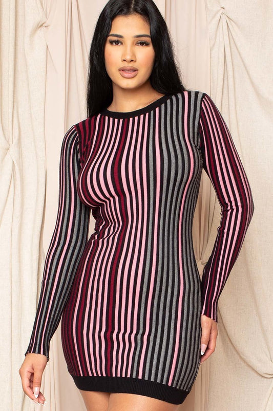 Multi-color Striped Ribbed Dress - Body By J'ne