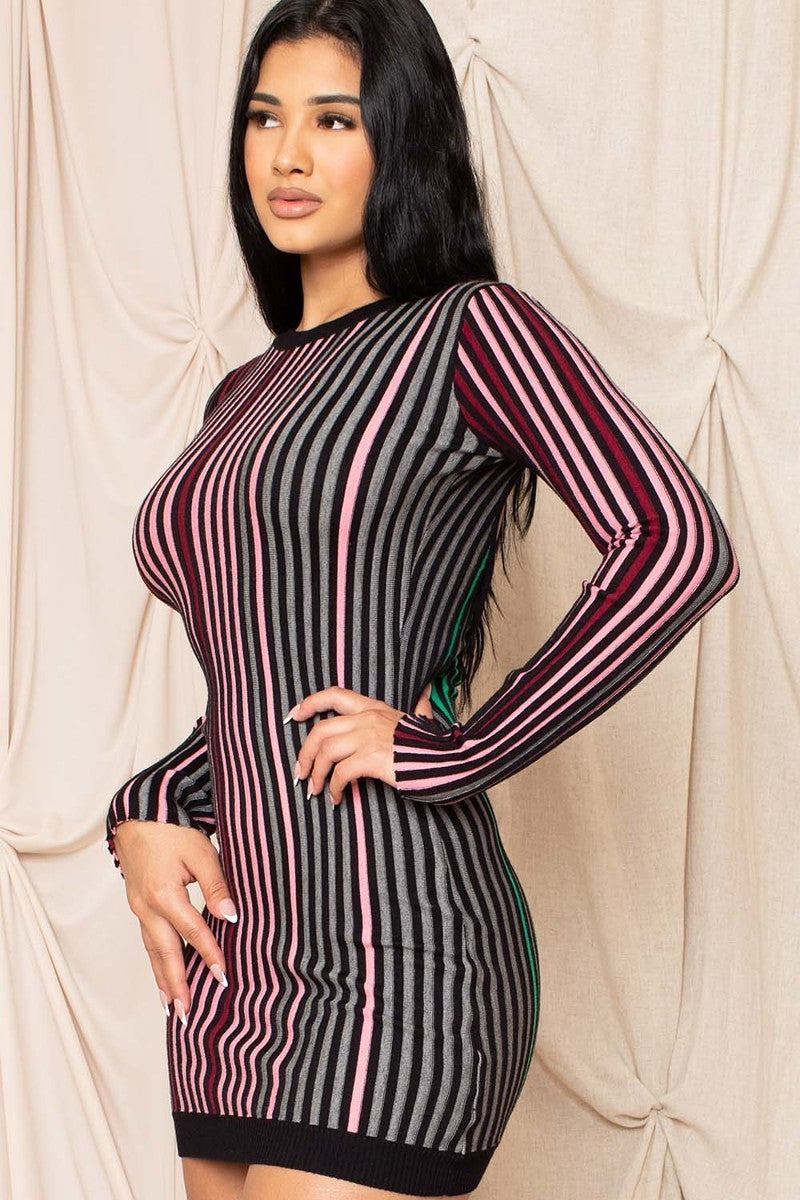 Multi-color Striped Ribbed Dress - Body By J'ne