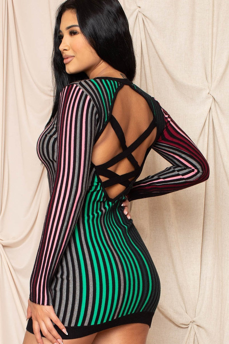 Multi-color Striped Ribbed Dress - Body By J'ne