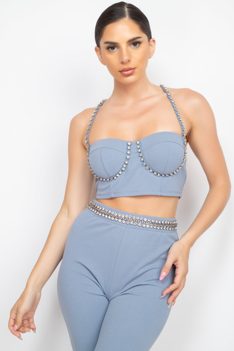 Stone Embellished Top And Pants Set - Body By J'ne
