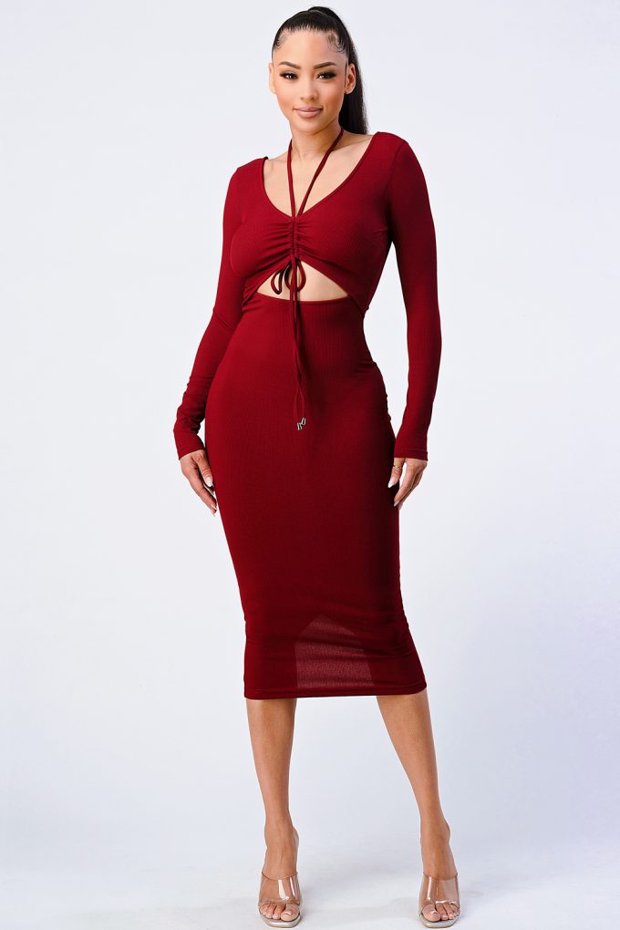 Trendy Front Shirring Cut-out Long Sleeved Dress - Body By J'ne
