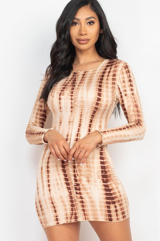 Tie-dye Printed Lettuce Trim Bodycon Dress - Body By J'ne