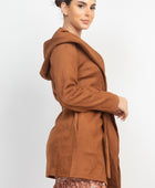 Suede Hooded Waist-tie Belt Jacket - Body By J'ne