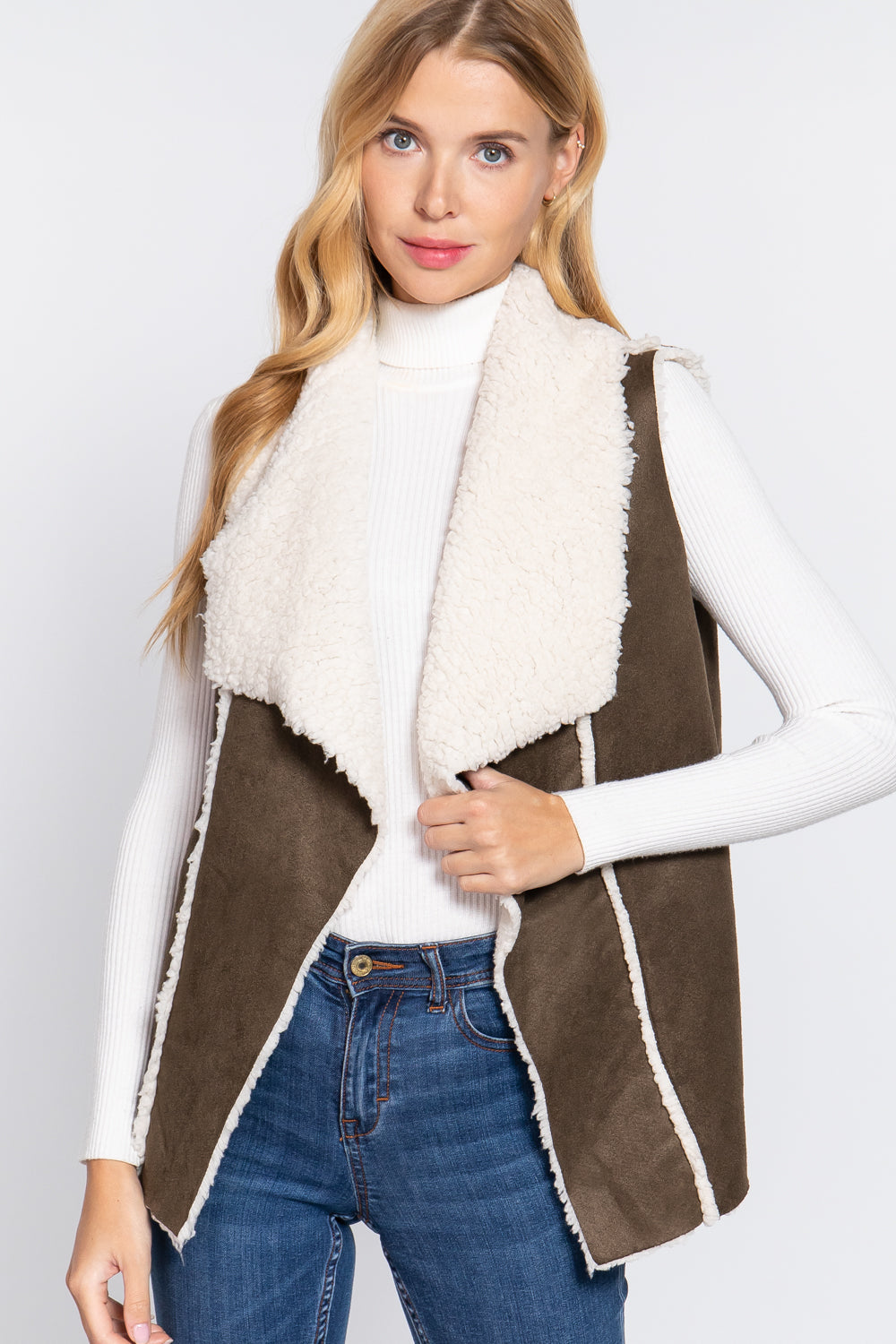 Shawl Faux Suede Fur Bonded Vest - Body By J'ne