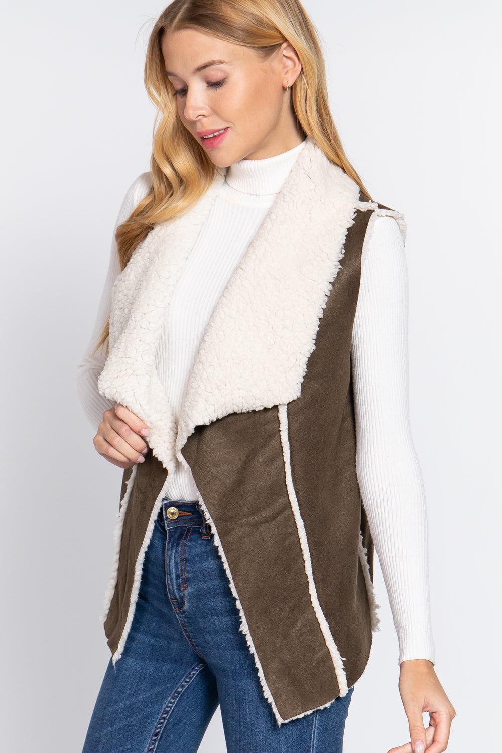 Shawl Faux Suede Fur Bonded Vest - Body By J'ne