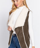 Shawl Faux Suede Fur Bonded Vest - Body By J'ne