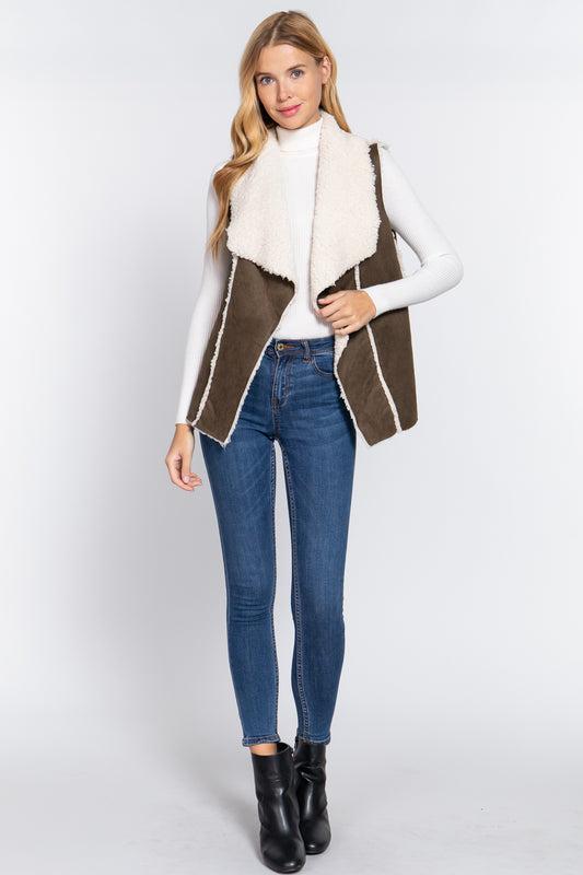 Shawl Faux Suede Fur Bonded Vest - Body By J'ne