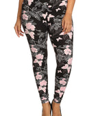 Plus Size Super Soft Peach Skin Fabric, Butterfly Graphic Printed Knit Legging With Elastic Waist Detail - Body By J'ne