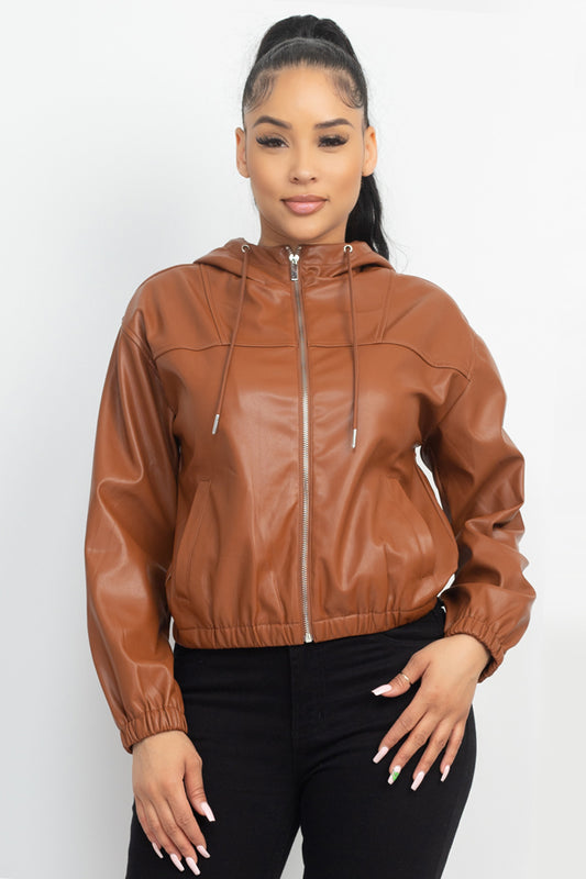 Faux Leather Hoodie Jacket - Body By J'ne