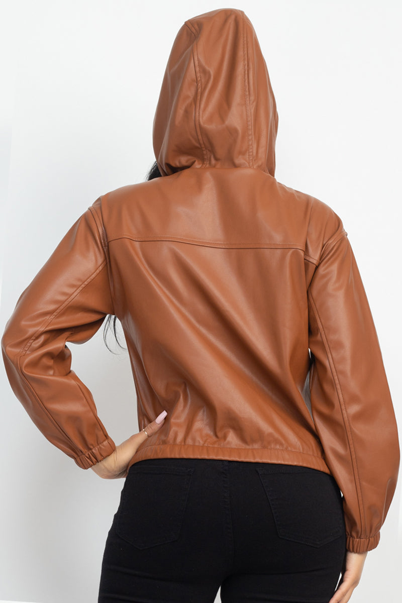 Faux Leather Hoodie Jacket - Body By J'ne