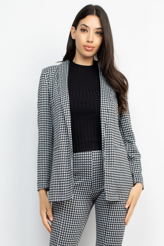 Houndstooth Notch Seamed Blazer - Body By J'ne