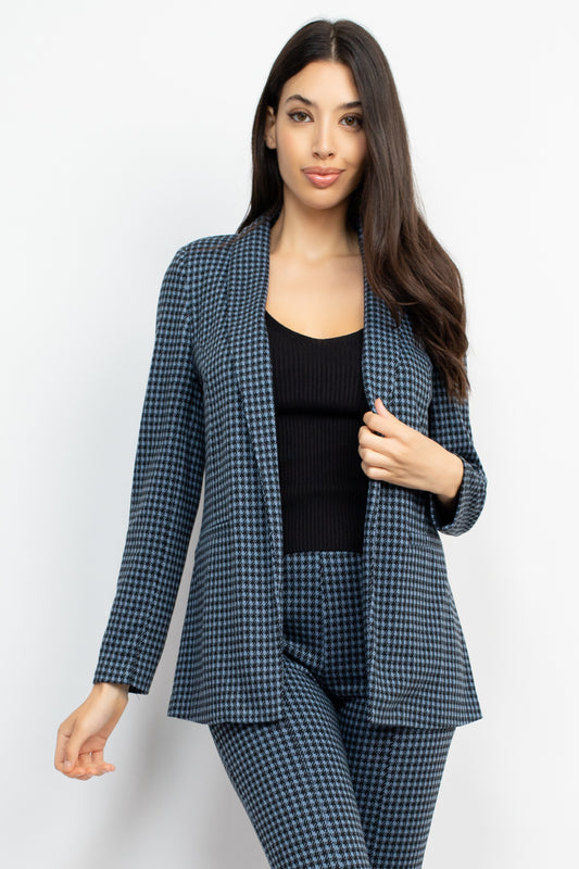 Houndstooth Notch Seamed Blazer - Body By J'ne