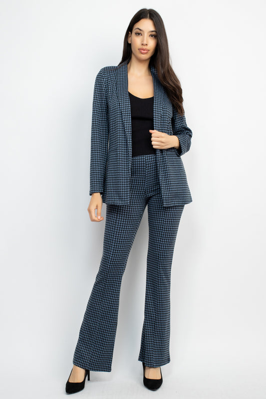Houndstooth Notch Seamed Blazer - Body By J'ne