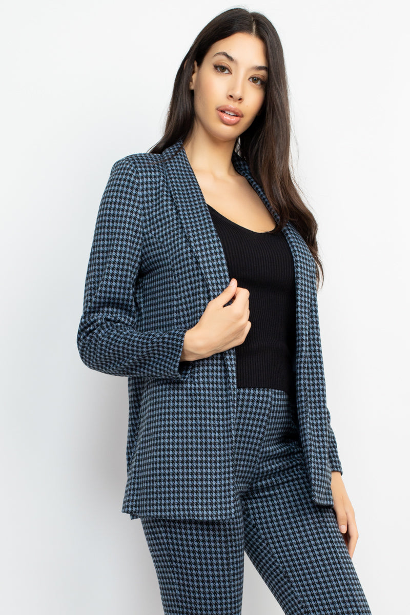 Houndstooth Notch Seamed Blazer - Body By J'ne
