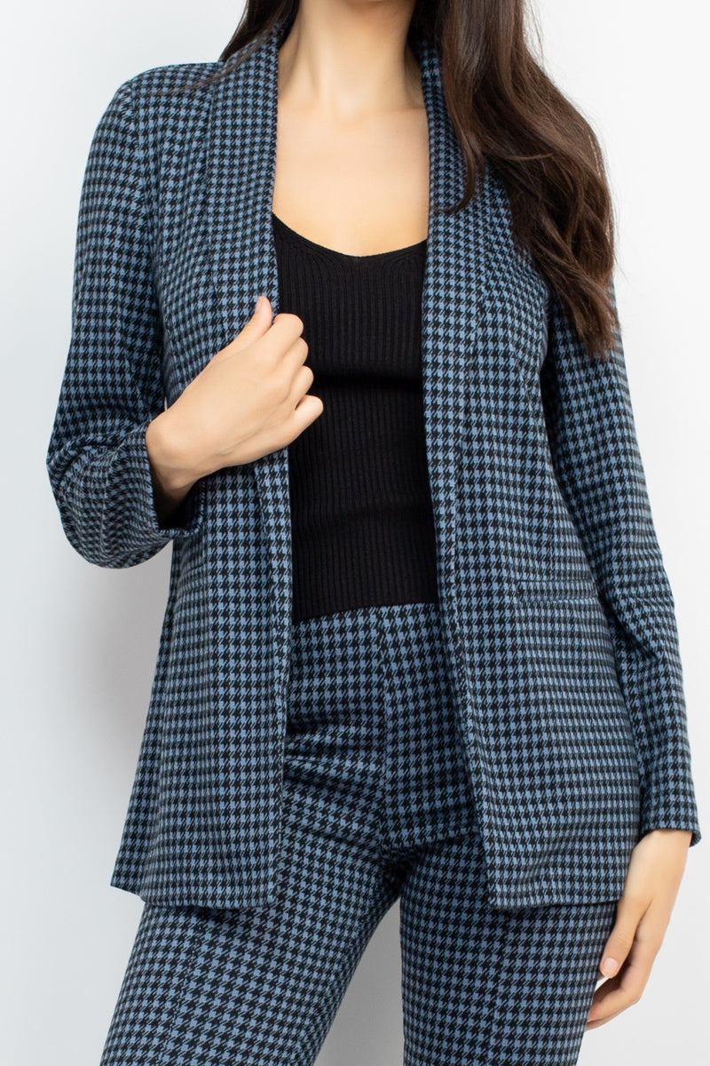 Houndstooth Notch Seamed Blazer - Body By J'ne