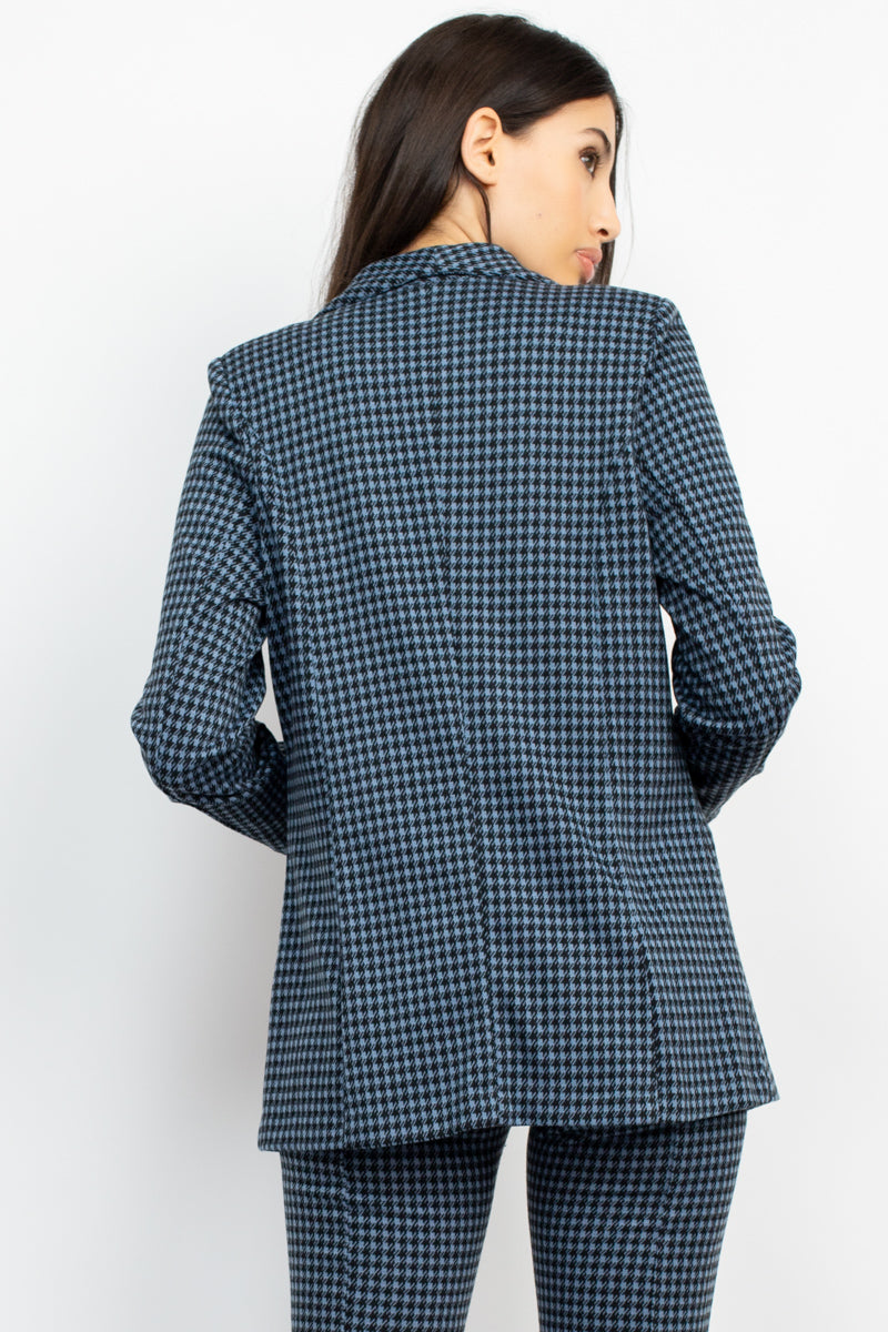 Houndstooth Notch Seamed Blazer - Body By J'ne