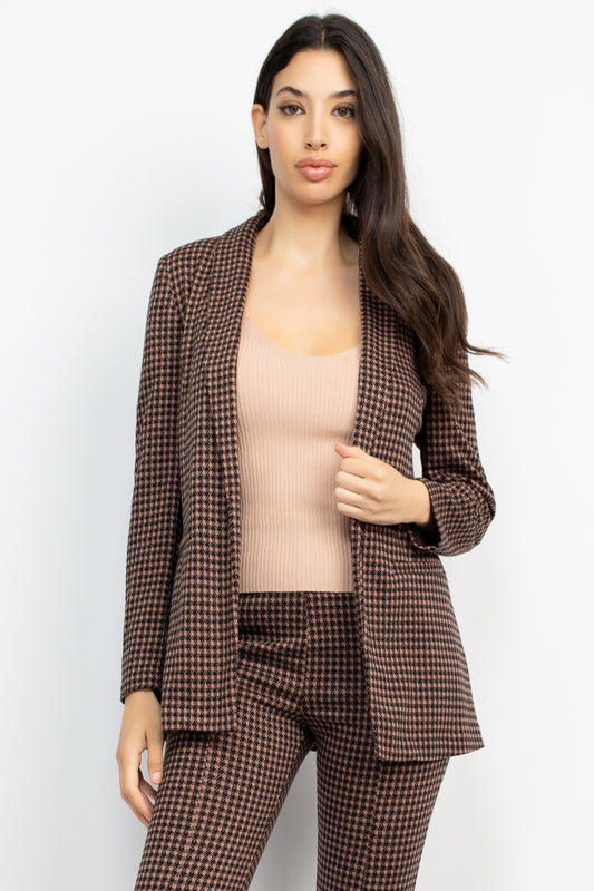Houndstooth Notch Seamed Blazer - Body By J'ne