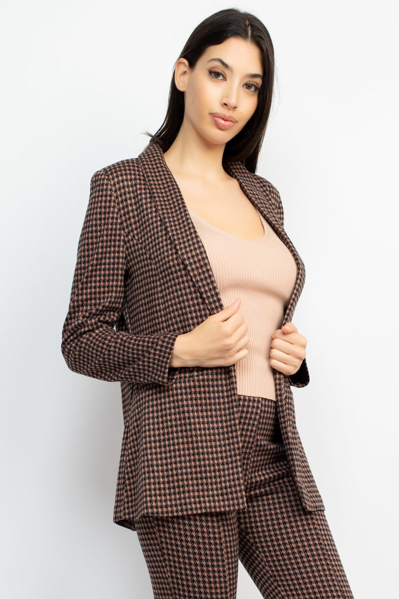 Houndstooth Notch Seamed Blazer - Body By J'ne