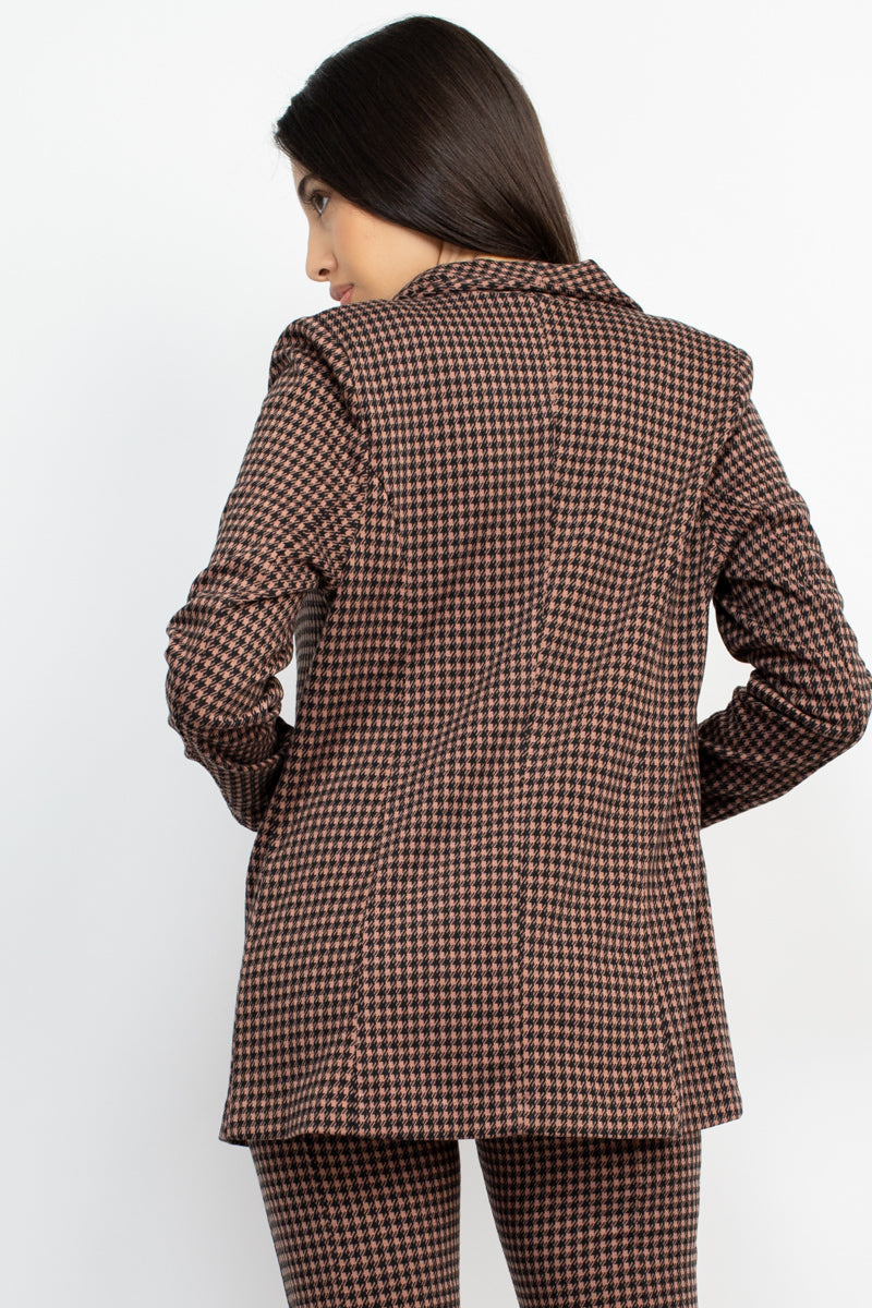 Houndstooth Notch Seamed Blazer - Body By J'ne
