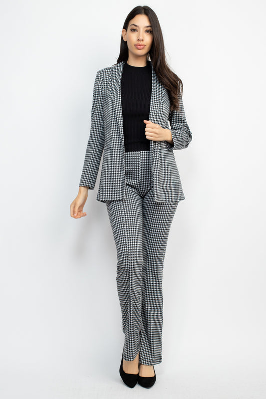 Houndstooth Notch Seamed Blazer - Body By J'ne