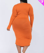 Plus Size Split Neck Long Sleeve Midi Dress - Body By J'ne