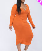 Plus Size Split Neck Long Sleeve Midi Dress - Body By J'ne