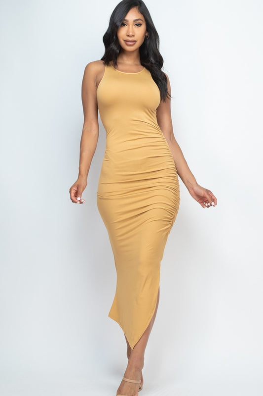 Sleeveless Ruched Side Split Maxi Dress - Body By J'ne