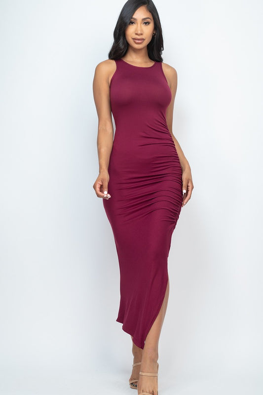 Sleeveless Ruched Side Split Maxi Dress - Body By J'ne