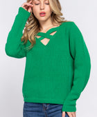 Long Slv X Strap V-neck Sweater - Body By J'ne