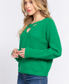 Long Slv X Strap V-neck Sweater - Body By J'ne