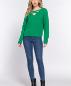 Long Slv X Strap V-neck Sweater - Body By J'ne