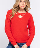 Long Slv X Strap V-neck Sweater - Body By J'ne