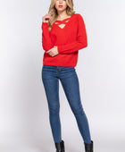 Long Slv X Strap V-neck Sweater - Body By J'ne