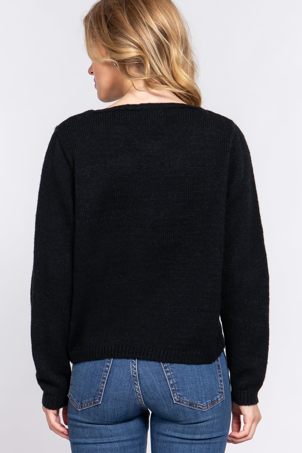 Long Slv X Strap V-neck Sweater - Body By J'ne