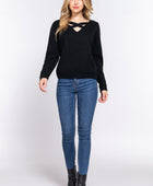 Long Slv X Strap V-neck Sweater - Body By J'ne