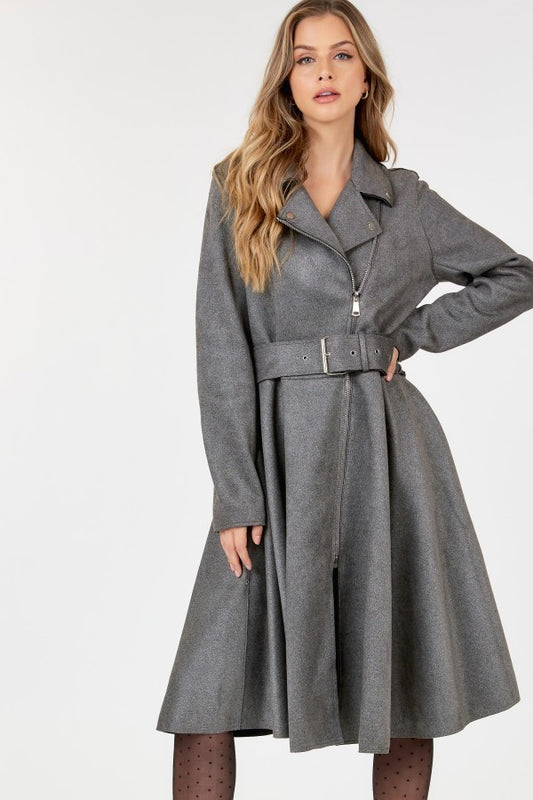 Waist Belt Tacked Faux Suede Coat Solid Coat - Body By J'ne