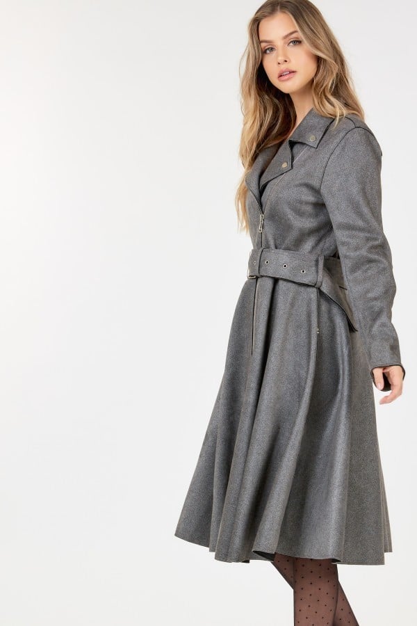 Waist Belt Tacked Faux Suede Coat Solid Coat - Body By J'ne